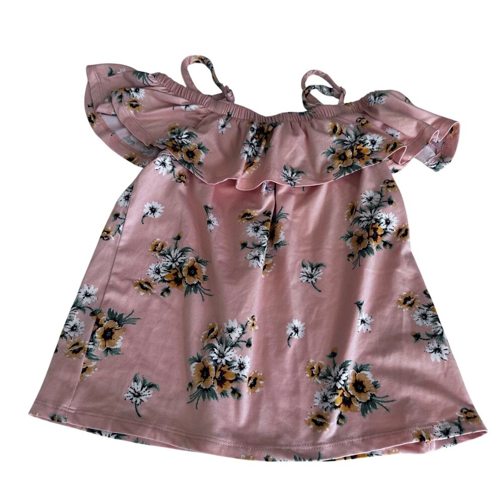 Glam Girl Pink Floral Open Shoulder Girls Blouse - M